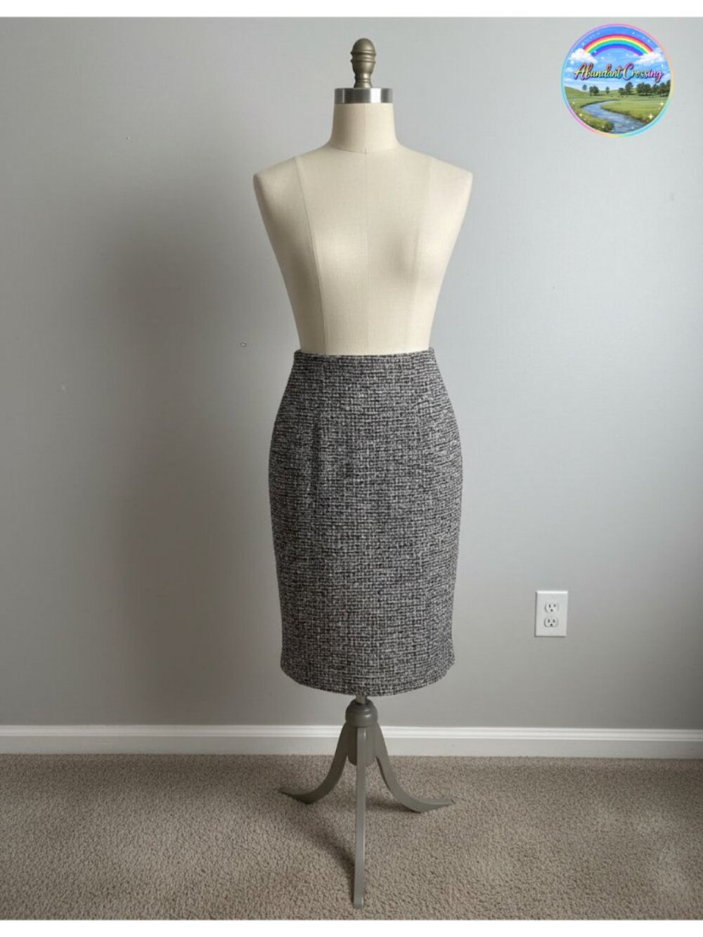 Tweed Plaid Pencil Skirt High Waist Knee Length Bodycon Midi